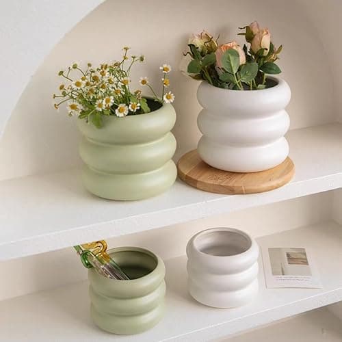SANDYBAYTAS Ceramic Plant Pot Indoor, 6.5 Inch Flower Pot with Drainage Hole, Tiered Bubble Design Ceramic Planter for Home & Office Decor (White) thumbnail 7