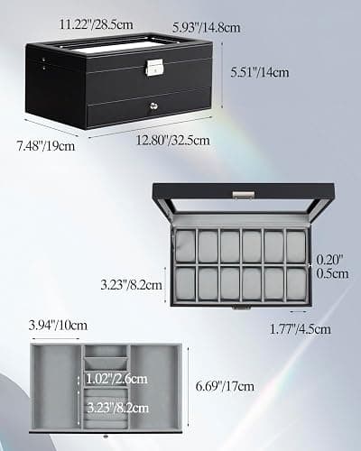 GUKA Watch Box 12 Slot Watch Display Organizer Leather Jewelry Case Drawer Glass Birthday for Men Women, Child Husband Dad thumbnail 3