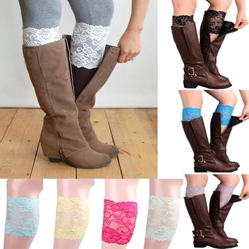 SimplCharm Boot Cuffs for Women Fashion Stretch Laced Leg Warmers Socks Topper Cuff for Women thumbnail 2