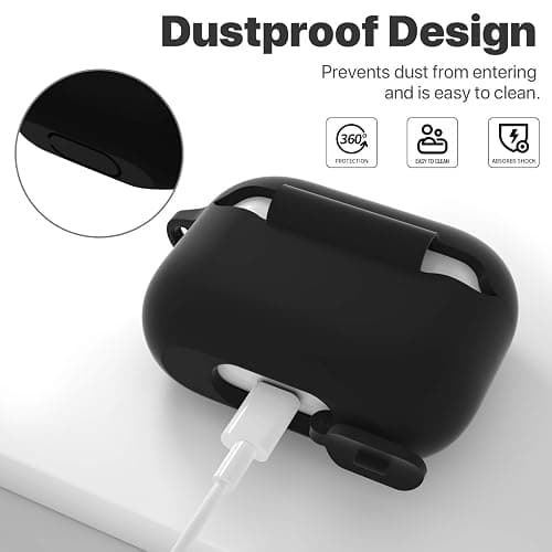 ATUAT for AirPods Pro 1st/2nd Generation Case Cover, Protective Silicone Skin Accessories with Keychain for Women Men for Apple AirPods Pro 2019/2022 Charging Case,Front LED Visible-Black thumbnail 4