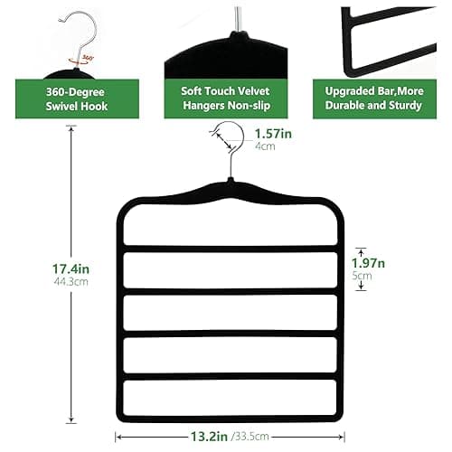 Closet Organizers and Storage,3 Pack Organization and Storage Pants-Hangers-Space-Saving,Velvet Hanger for Dorm Room for College Students Girls Boys Guys Hanging Jean Scarf - Black - Large thumbnail 4