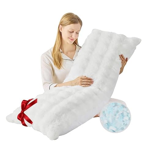 YZ HOME Faux Fur Fluffy Body Pillow for Adults - Firm Body Pillow Insert with Shredded Blue Memory Foam, Adjustable Height, Soft Support for Side Sleeping, Pregnant Women, Washable, 20x54 Inch (White) - Image 1