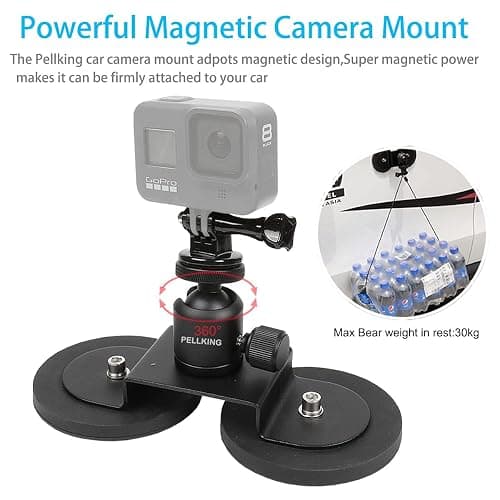 PellKing Magnet Camera Mount for GoPro 13/Insta360 X5/X4/X3,Heavy-Duty Metal Car Magnetic Camera Mount with 360 Degree Rotation Ball Head for Car,Compatible with GoPro Hero 13 12 11 Black 8/7/6/5,Etc thumbnail 2