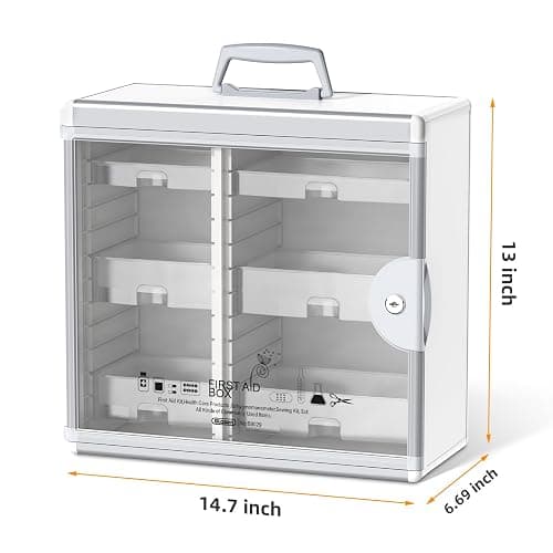 Glosen Lockable Medicine Cabinet with 6 Removable Trays, Wall Mounted & Portable Locking Medicine Cabinet Organizer with Key Lock for Home, Bathroom, Office - Aluminum Frame(15.63 * 6.5 * 15.43Inch) thumbnail 2