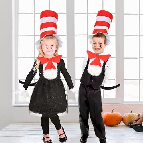 iZoeL Cat In The Hat Costume For Boys Girls World Book Day Costumes For Kids 2025 - Cat Character Wbd Fancy Dress Ideas For Childrens Hollaween Costume thumbnail 6