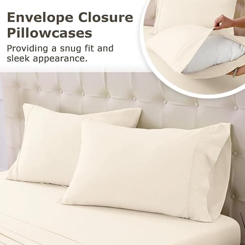 Homilay Full Size Bed Sheet Set - 4 Piece Soft Microfiber Sheets with Deep Pockets, Cooling Technology, and Wrinkle-Free Pillowcase. Hotel-Quality, Durable Bedding, Cream thumbnail 5