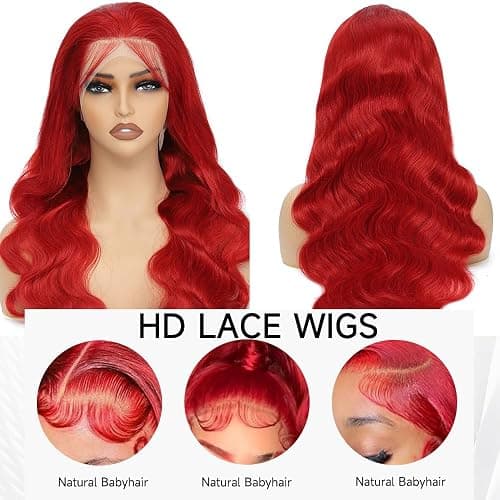 mululi 30 Inch Red Wig Human Hair Pre Plucked Red Lace Front Wigs Human Hair 200% Density 13x4 Colored Wigs for Women Body Wave Red Lace Front Wig thumbnail 3