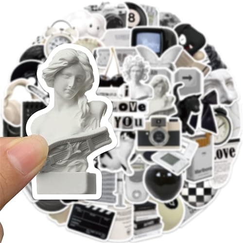Vintage Sticker Aesthetic Stickers for Laptop Scrapbook Water Bottles, Icicrim Black and White Sticker 61PCS Y2K Retro Stickers for Teens Adults Vinyl Waterproof Decals thumbnail 6