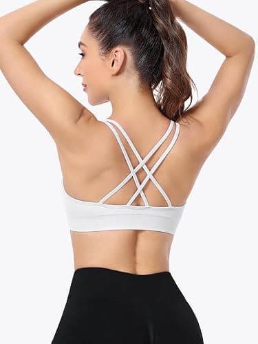 VEQKING Ruched Sports Bras for Women Large Bust, Seamless Padded Strappy Medium Support Yoga Bra, 3 Pack thumbnail 4