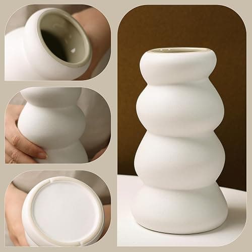 Umlaca Keramik Vase, Blumenvase, WeiB Dekorative Vasen für Pampasgras Deko, Modern Vase für Home Wohnzimmer Esstisch Bauemhaus Büro Dekor thumbnail 4