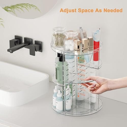 Rotating Makeup Organizer, DIY 8 Adjustable Layers Spinning Skincare Storage, Cosmetic Display Case with Brush Holder and Perfume Tray, Multi-Function Vanity Bathroom Countertop Organizer Clear thumbnail 2