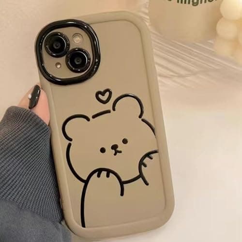 Cute Brown Teddy Bear Pattern Phone Case with Kawaii 3D Cartoon Bear Hangings iPhone 15, Non-Slip Design and Shock Absorption, Phone Case for Teen Girls, Boys, Women and Men(iPhone - 15) thumbnail 4