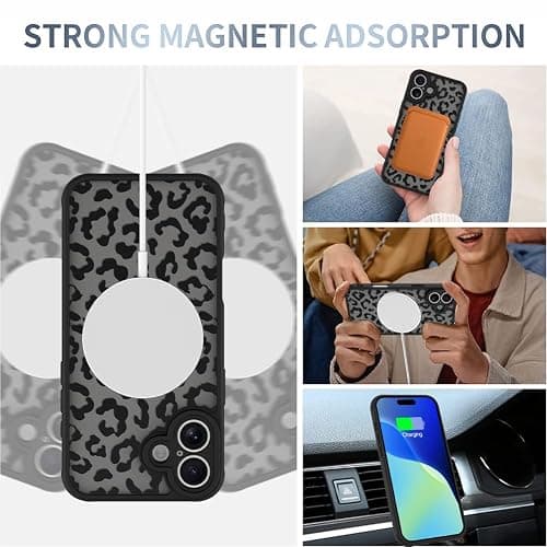 AIGOMARA Case for iPhone 16 [Compatible with MagSafe] Black Leopard Pattern Design for Women Girls Men Soft TPU Bumper Hard PC Back Anti-Fall Shockproof Protective Slim Mganetic Cover thumbnail 3