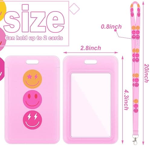 Lincia 4 Pack Preppy ID Badge Holder with Lanyard Preppy Lanyard with Clip Clasp Hard Card Case Pink Back to School Supplies Cool for School Decor for Women Girls Students Teachers Nurse Office Worker thumbnail 3