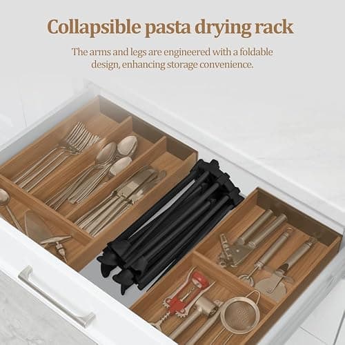 Ourokhome Collapsible Pasta Drying Rack, Plastic Foldable Homemade Fresh Spaghetti Stand Dryer Noodle Hanger for Kitchen with 10 Arms, Stable, Easy Storage, Quickly Set Up (Black) thumbnail 6