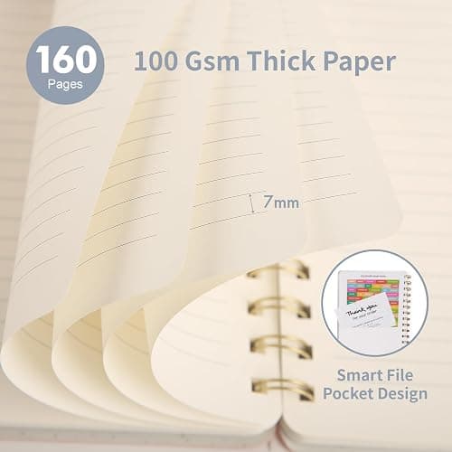 Spiral Notebook -A5 College Ruled Journal with Inner Pockets and 160 Pages,PU Leather Cover Business Journal, Twin-Wire Binding Notebook Perfect for Office & Home School Supplies - ReefBlue/Pink thumbnail 5