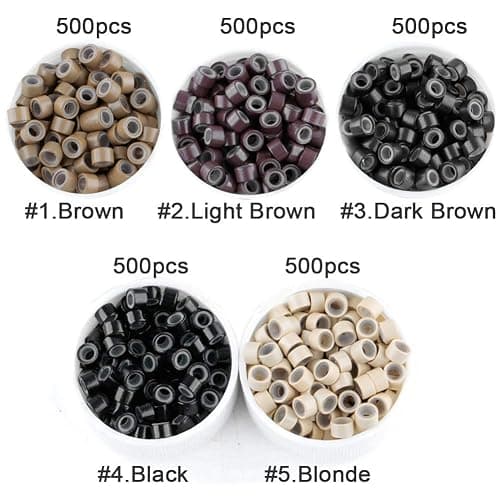 GOTDYA 2500pcs 5mm Hair Extentions Beads, Silicone Lined Micro Rings Links, I Tip Weft Sew in and Hair Tinsel Beads for Hair Extensions,Multi-colored thumbnail 2