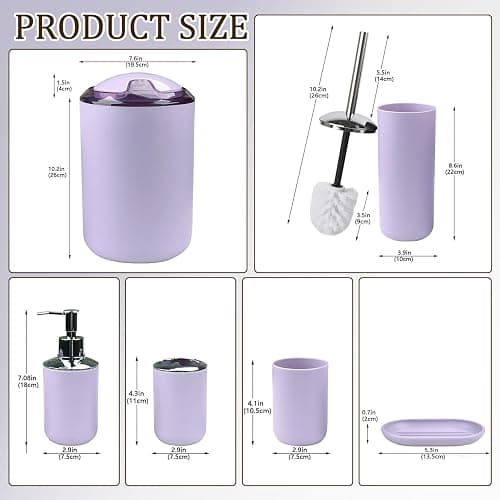 CERBIOR Bathroom Accessories Set 6 Piece Bath Ensemble Includes Soap Dispenser, Toothbrush Holder, Toothbrush Cup, Soap Dish for Decorative Countertop and Housewarming Gift (Purple) thumbnail 3