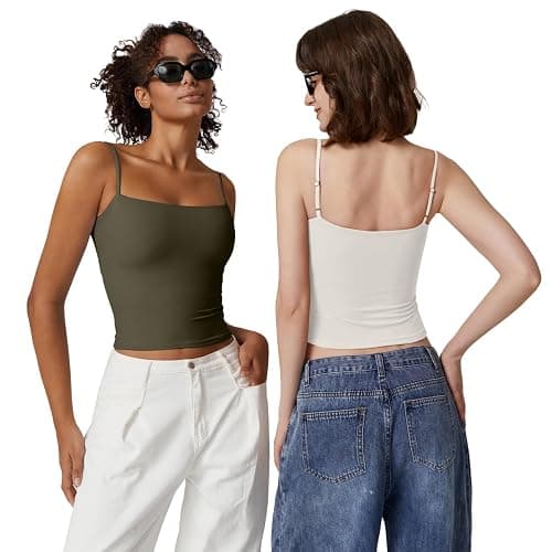 QINSEN Women's Double Lined Basic Tank Top Adjustable Spaghetti Straps Sleeveless Camisole Shirts thumbnail 5
