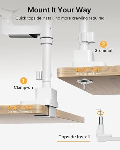 monTEK Sleek Aluminum Monitor Arm for 17–57” Ultrawide Screens up to 59 lbs, USB 3.0 A/C, Heavy Duty Dual Monitor Arm Desk Mount, Pneumatic Lift, Quick-Release Plate, Clamp/Grommet, max VESA 100x100 thumbnail 7