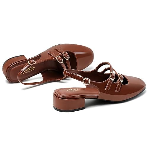 Mostrin Mary Jane Shoes Women Slingback Chunky Low Heels for Women Closed Rounded Toe Ankle Strap Pumps Daily Wedding Party Dress Shoes thumbnail 6