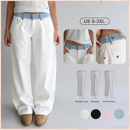 YEMORCH Women's Adjustable Waist Wide Leg Jeans Casual Mid High Waisted Baggy Straight Leg Denim Pants thumbnail 3