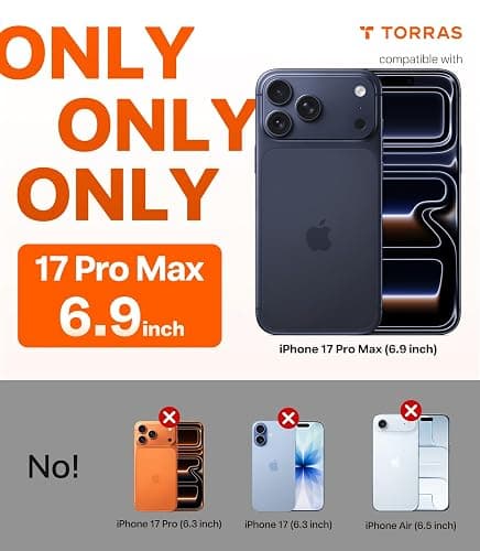 TORRAS for iPhone 17 Pro Max Case Crystal Clear, [Anti-Yellowing][Military-Grade Protection], Ultra Slim Transparent Anti-Scratch Back, Soft Bumper, Non-Slip 17 Pro Max Phone Case, Clear 6.9" thumbnail 3