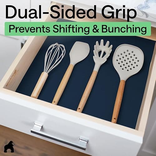 GORILLA GRIP DripGuard Shelf Liner, Non-Adhesive Drawer and Kitchen Cabinet Protector, Strong Grip Slip Resistant Underside, Smooth Surface Liners for Cabinets, Bathroom Closets, 17.5x240 In Navy Blue thumbnail 4