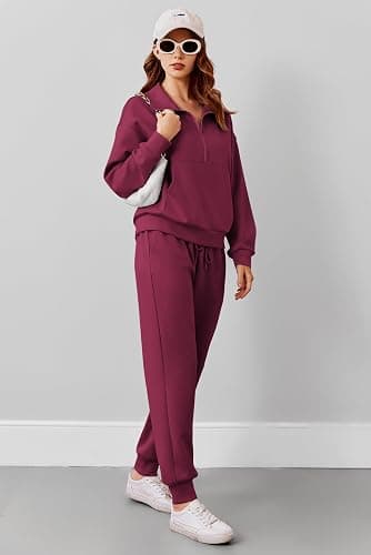 PINSPARK 2 Piece Sets for Women 2024 Fall Travel Outfits Long Sleeve Tracksuit Joggers Sets Half Zip Sweatsuit Matching Set thumbnail 2