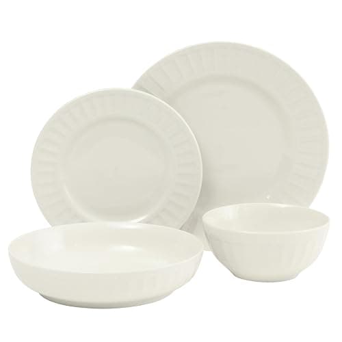 Gibson Home Melbourne White Plates and Bowls Set, 16 Piece Embossed Ceramic Dinnerware Set - Service for 4 Dishes - With Pasta Bowl thumbnail 9