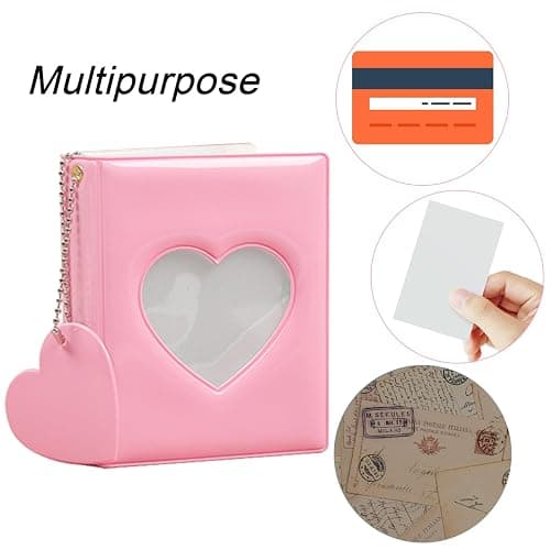 2 Pcs Love Heart Photocard Holder Book, BetterJonny 3 Inch Mini Photo Album Heart Hollow Card Binder Pendant 32 Pockets kpop photocard binder for Star Chasing Photo Collection (Black,Pink) thumbnail 3