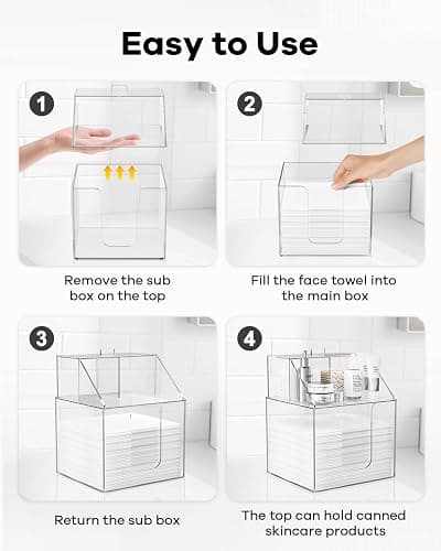 TAINESS Disposable Facial Towels Storage Box Compatible with Clean Skin Club Clean Towel XL - Cotton Pads - Swabs Upgraded Double Layer Acrylic Storage Container Face Towel Holder (Glossy Clear) thumbnail 7