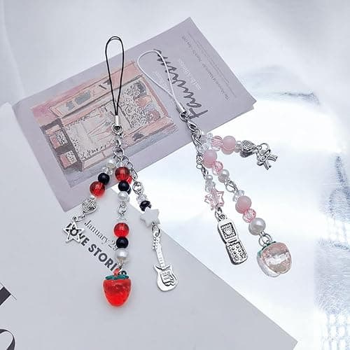 cioatu Cute Y2K Phone Charm Aesthetic Cellphone Chain Strap Lanyard For Phone Pink Strawberry Butterfly PhoneCharms for Bag Keychain Airpods Camera (Pink Strawberry) thumbnail 6