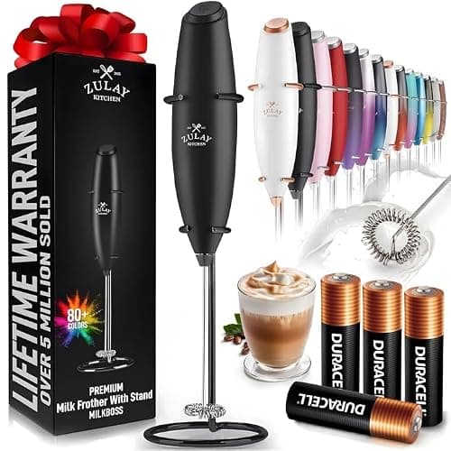 Zulay Kitchen Powerful Milk Frother Wand With 4 AA Duracell Batteries - Ultra Fast Handheld Drink Mixer - Electric Whisk Foam Maker for Coffee, Lattes, Cappuccino, Matcha & Creamer - Image 1