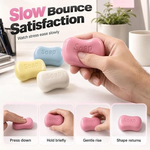 2026 New ASMR Crunchy Bead Filled Squishy Stress Ball, Handmade Realistic Bar Soap Shaped Fidget Toy, Soft Squeeze Sensory Gift for Party Favors (Soap-Pink) thumbnail 5