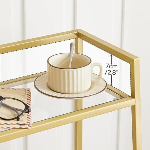 HOOBRO Gold Glass Shelf Stand, 3 Tier Standing Shelf Unit, Bathroom Organizer and Storage, Floor Storage Shelves Waterproof, for Bathroom, Laundry, Toilet, Tempered Glass, Gold GD77CJ01 thumbnail 3
