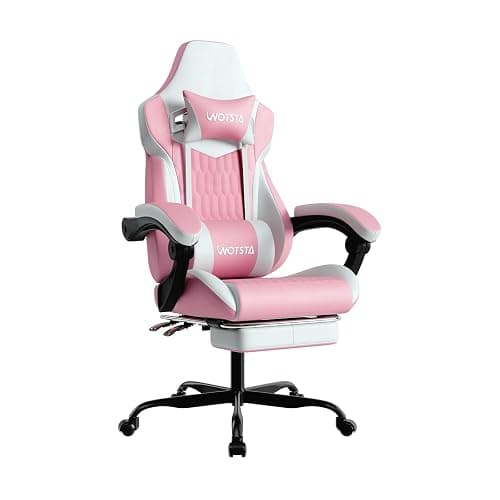 WOTSTA Gaming Chair with Footrest, High Back Gaming Chairs PVC Leather Ergonomic Gamer Chair with Adjustable Headrest Lumbar Support Racing Style Video Gaming Chair for Office/Home (Pink) - Image 1