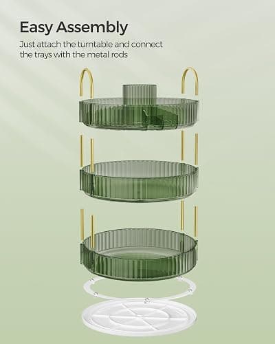 SONGMICS Makeup Organizer, 3-Tier Round Rotating Skincare Organizer Countertop, Customizable, Toiletries Vanity Organizer, Lazy Susan, Gift, Pale Green UJKA011C01 thumbnail 6
