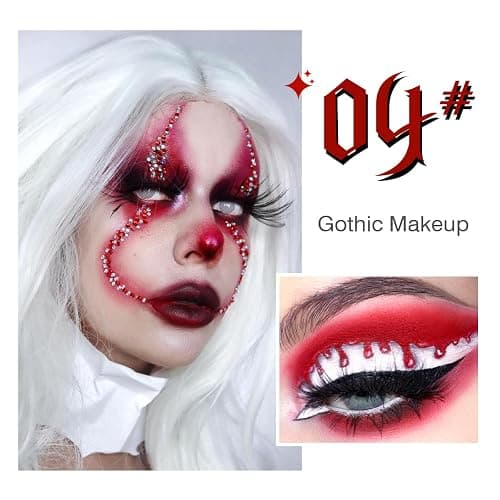 DE'LANCI Schwarzer Roter Lidschatten Palette,Rot White Dark Grey Goth Smoky Eyeshadow Palette,6 Farben Matte Shimmer Burgundy Metallic Halloween Makeup Palette für Zombie Vampir Clown - Schwarzer Roter thumbnail 3