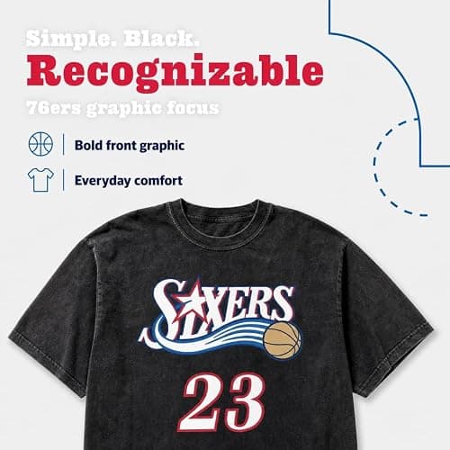 NICHEBEE Philly Basketball Fan Jersey-Style Retro City Hardwood Graphic Tee | Soft Heavyweight Cotton, Crack-Resistant Print, True-To-Size Unisex Fit, Back Print Number thumbnail 4