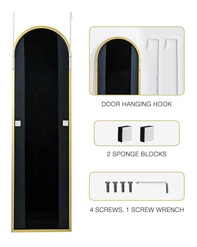 KOMCOTE Full Length Mirror 48x14 Inches - Over The Door Hanging Mirror for Bedroom, Living Room, Closet - Arch Floor Mirror, Door Mirror with Gold Frame - No Drill Easy Install thumbnail 5