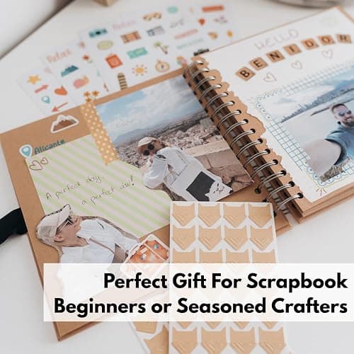 Scrapbook Kit - 80 Page Photo Album DIY Scrapbook - Holds 300+ Photos, with Metallic Pens, 150+ Stickers, Glue Pen, Washi Tapes, Backing Paper, Photo Corner Stickers (Starter Kit - 8 x 8 Inch, Kraft) thumbnail 9