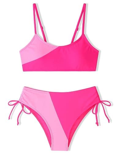 FoWear Girls Swimsuits Bikini Set 2 Pieces Color Block Bikini with Adjustable Shoulder Strap Girls Bathing Suit 7-16Y - Image 1