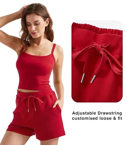 OMKAGI Women 2 Piece Outfits Sleeveless Tank Top Sweat Shorts Set with Pockets Vacation Sets thumbnail 3