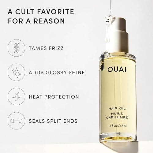 OUAI Hair Oil Travel Size - Hair Heat Protectant Oil for Frizz Control - Adds Shine and Smooths Split Ends - Color Safe Formula - Paraben, Phthalate and Sulfate Free (0.45 oz) - Image 1