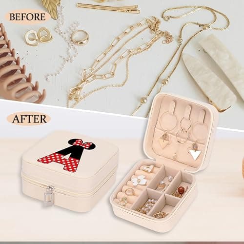 LONGXIN Cute Cartoon Mouse Gifts, Initial Travel Jewelry Case Small Jewelry Box Organizer, Personalized Gifts for Women Teen Girls, Magic Mouse Stuff, Birthday Christmas Gift Ideas, Letter A thumbnail 6