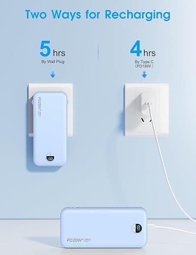 citicr Portable Charger 10000mAh PD20W w/Built-in Cables & Wall Plug Blue | Fast charging, Built-in wall plug, LED display, Charge 5 devices at once, Pass through charging, TSA approved, Pocket size thumbnail 8