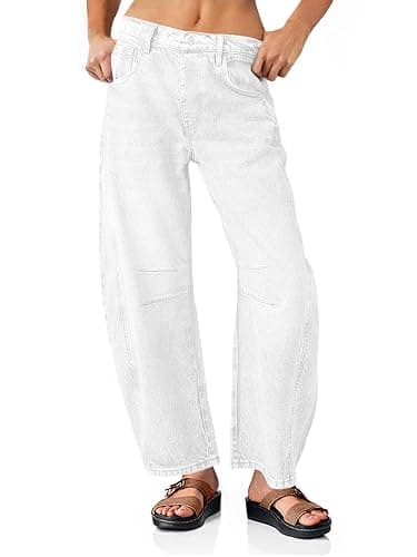 PLNOTME Women's Baggy Boyfriend Jeans Vintage Wide Leg Mid Rise Barrel Denim Ankle Pants - Image 1