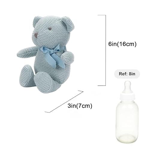 FLUFFYFUN 100% Organic Cotton Blue Teddy Bear Plush, 6.5" Baby Stuffed Animal for Newborn thumbnail 3