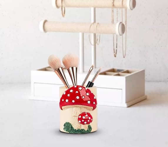 dgudgu Mushroom Resin Pencil Holder & Pen Organizer - Cute Desk Pencil Holders With Multiple Compartments thumbnail 6